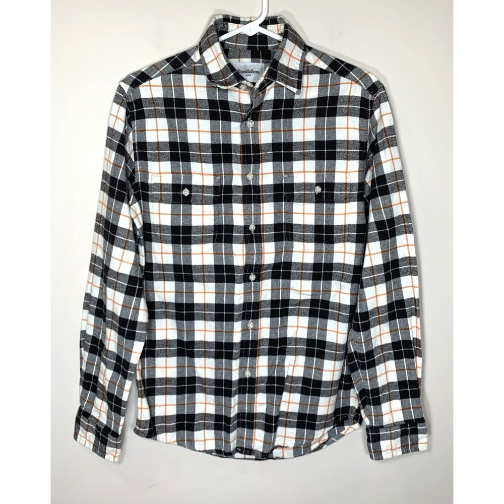 Goodfellow Flannel Shirt Mens Small White Black Plaid 100% Cotton